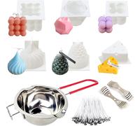 6 Piece Silicone Candle Molding Set For Making Various Handmade Candles.Includes 100 Wicks,2 Wick Holders And A Jar