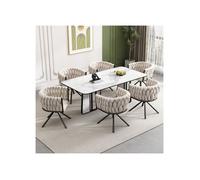 6-Piece Velvet Dining Chair Set, Single-Light Luxury Swivel Chair, Casual Swivel Chair with Four Metal Support Legs, Beige