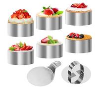 6 Pièces Ø 8 cm Cercle à Pâtisserie, Cercle de Présentation en Acier Inoxydable, 8×4 cm Moule à Gâteau avec Poussoir et Socle, Cercle à Tarte Gâteau Pâtisserie Muffin DIY