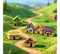 6 pièces/1 pièce Mini Maison de Paysage, Statue de Villa Miniature en Résine, Décoration de Chaumière Micro Paysage, Convient pour l'Architecture de Paysage de Modèle, le Terrain de Bureau, le Jardin 