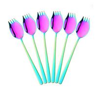6 Pièces 2 en 1 Multifonction Spork (Cuillère et Fourchette), Bisda 18/10 en Acier Inoxydable Arc en Ciel Cuillère et Fourchette Set pour Nouilles, Pâtes, Fruits et Autres, Lavable au Lave-vaisselle
