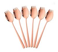 6 Pièces 2 en 1 Multifonction Spork (Cuillère et Fourchette), Bisda 304 en Acier Inoxydable Or Rose Cuillère et Fourchette Set pour Nouilles, Pâtes, Fruits et Autres, Lavable au Lave-vaisselle