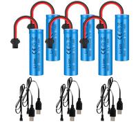 6 Pièces 3,7V 2000mAh Batterie au Lithium, Batterie Rechargeable 3,7v avec 6 Câbles de Charge USB et SM-2P Prise, 18650 Batterie 3,7V Rechargeable pour Véhicules RC Camion Robots