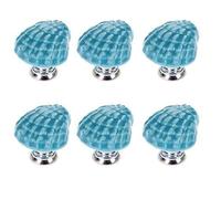 6 Pièces 31mm Tirer Poignée, Vintage Coque Forme Céramique Porte Boutons, Armoire Tiroir Placard Cuisine Closet Boite Poubelle Volets Salle de Bain Boutons Maison Meuble Décoration Poignées - Bleu