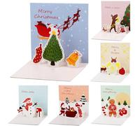 6 Pièces 3D Carte de Vœux Noel avec Enveloppes, JRISBO Cartes de Noël 3D Pop Up Carte Postale Joyeux Noel, Père Noël Renne Premium Carte Cadeau Voeux Noel pour Enfants Amis Famille