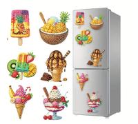 6 pièces Aimants de réfrigérateur en art diamant, décoration de peinture de diamant de fruits et de crème glacée, kit de peinture de diamant magnétique DIY pour artisanat, cadeaux, décoration de réfri