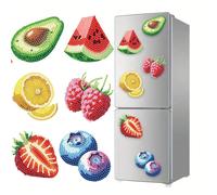 6 pièces Aimants de réfrigérateur en art diamant, décoration de peinture de diamant de fruits. Kit de peinture de diamant magnétique DIY convenant pour les artisanats, cadeaux, décoration de réfrigéra