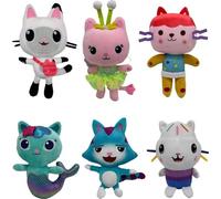 6 pièces animaux en peluche Gabby maison de poupée Lovely peluche Gaby jouets en peluche maison chat poupée cartoon peluches sirène chat en peluche