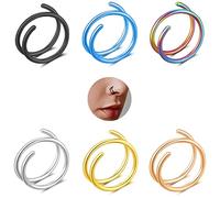 6 Pièces Anneau de Nez Double Cerceau pour Piercing Unique, Kucheed 20G Acier Chirurgical Anneaux de Nez Torsadés à Double Spirale Double Anneau de Nez,Boucles d'oreilles Piercing Nez Bijoux