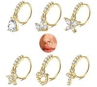 6 Pièces Anneaux de Nez Pendants,Kucheed 20G Lune Papillon Etoile Coeur Gouttelette Croix Boucles D'oreilles Anneaux de Nez Pendants,Cartilage Helix Boucles D'oreilles Hoop Septum Nez Piercing Bijoux
