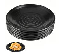 6 Pièces Assiette Noir 15x15x2 cm, Assiette Plastique Reutilisable | Rondes Assiettes Plates, Incassable Sans BPA, Assiettes Service de Table, pour Nouilles, Salades, Steaks et Desserts