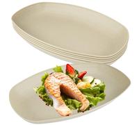 6 Pièces Assiette Plastique Reutilisable de 29 cm, Grandes Assiettes Plates Incassables et Légères, Assiettes Ovales en Plastiques pour Voyage, Pique Nique, Intérieur, Extérieur, Micro Ondes Sécurité