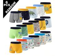 6 pièces Assortiment aléatoire Caleçons boxeurs confortables pour garçons avec imprimé mignon de dinosaure et monstre de dessin animé 6Y,7Y,8Y,4Y,5YLettres,Rayé,PlantesÉtoffe