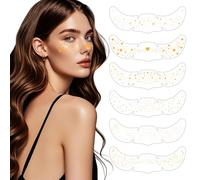 6 Pièces Autocollant Glitter Freckles, Tatouage Visage Taches de Rousseur Pailletées Temporaires, Feuilles de Tatouages Métalliques Pailletés pour Festival, Maquillage, Rave (Or)