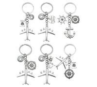 6 Pièces Avion Terre Porte-clés, Ancre de Bateau Métal Porte-Clés, Voyageur du monde Porte-clés, Terre avion métal porte-clés, Le Cadeau, pour La Famille, Les Amis, Les Partenaires Et Les Amateurs