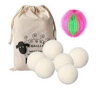 6 Pièces Balles de Séchage pour Sèche-Linge, 100% Pure Laine de Balles de Séchage en Laine Naturelle, Réutilisables, 4 cm, Réutilisables Anti-Rides Séchoir Boules Réduit Temps de Séchage