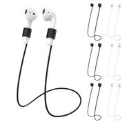 6 Pièces Bandes de Maintien Compatible avec AirPods 1, 2, 3, Pro, 55/70cm Casque Sangle, Airpods Accessoires Support Sécurisé pour Le Sport et Quotidien, Sangles en Silicone Doux (Blanc et Noir)