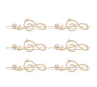 6 Pièces Barrette à Cheveux en Fausse Perle Note Musicale Élégante | Métal et Résine, Motif e Sol, pour Mariée, Musiciennes, École