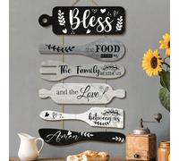 6 pièces Bénissons la nourriture devant nous Décoration murale de cuisine de style ferme pour la salle à manger, Art de collage rustique Panneau en bois pour la décoration de cuisine, Cadeaux d'annive