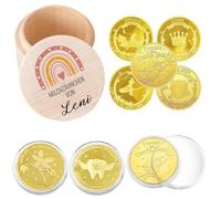 6 Pièces Bois Boîte à Dents et Pièce d'or de la Fée des Dents Kit, Mignonne Bébé Boite à Dents de Lait pour Enfants, Garçons et Filles, Cadeaux D'anniversaire pour Bébés Ayant Perdu Leurs Dents
