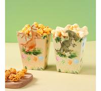 6 pièces Boîte à pop-corn en papier au style dinosaure et animal de la jungle, boîte alimentaire, contenant alimentaire pour la décoration de fête d'anniversaire sur le thème de la jungle, boîte à fri