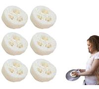 6 Pièces Boîte à Savon Luffa Naturel Tranches Porte Savon Tampon Éponge Écologique Coussin Support Antidérapant Accessoire pour Douche Bain Cuisine Plan de Travail, 100% Luffa, Taille Aléatoire