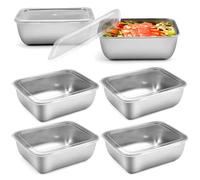 6 Pièces Boîtes de Conservation Alimentaires avec Couvercle, Conteneurs de Stockage Alimentaires en Acier Inoxydable, Réutilisables, Passent au Four, au Congélateur, au Lave-Vaisselle (500 Ml)