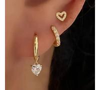6 pièces Boucles d'oreilles à tige en forme de cœur en cuivre avec cubic zirconia, lot de pendants et créoles, accessoire pour femmes pour tous les jours, décontracté ou mariage Taille UniqueCuivre