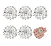 6 pièces boutons à tige en laiton strass fleur 26MM boutons à coudre en cristal rouge avec 1 trou et dos plat, boutons de flocon de neige en strass à griffes de mode(Crystal Silver)