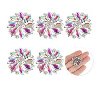 6 pièces boutons à tige en laiton strass fleur 26MM boutons à coudre en cristal rouge avec 1 trou et dos plat, boutons de flocon de neige en strass à griffes de mode(AB Color)