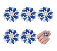 6 pièces boutons à tige en laiton strass fleur 26MM boutons à coudre en cristal rouge avec 1 trou et dos plat, boutons de flocon de neige en strass à griffes de mode(Royal Blue)