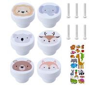6 Pièces Boutons de Tiroir Enfant en Bois avec Vis, 35mm Rond Boutons d'armoire pour la Chambre, Poignée de Meuble en Forme d'animal, Armoire Poignée en Bois Bouton de Porte Blanc pour les Enfants