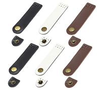 6 Pièces Boutons Pression, Sangles en Cuir avec Boutons Pression, Accessoire Remplacement pour Pochettes, Sacs Dos, Sacs D'affaires, Étuis Téléphone Portable (Noir, Brun, Blanc, 7,5 x 2 cm)