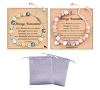 6 Pièces Bracelet Pierre Naturelle Cristal, Bracelet Pierre avec Pendentif Cœur, Bracelet Perles avec Carte et Sac de Rangement pour les Amies, les Sœurs, les Mères, les Filles