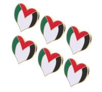 6 Pièces Broche Drapeau Palestine de Cœur, Alliage, Pins