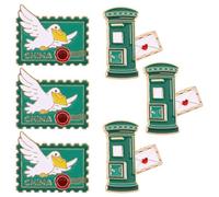 6 Pièces Broche Postale Rétro Verte en Insigne Vintage Léger