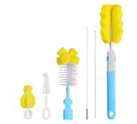 6 Pièces Brosse de Nettoyage pour Biberons Bébé, Kit Éponge Bleue | Embout Amovible, N’abîme Pas le Flacon, Atteint Chaque Coin sans Angle Mort