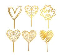 6 pièces Cake Topper décoration cœur doré, topper gâteau en plastique réutilisable - Élégant pour anniversaire, mariage, cupcake, kit fête réussi