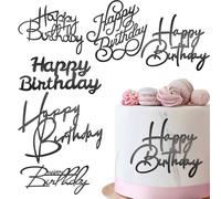 6 Pièces Cake Topper Happy Birthday Décoration Gateau Anniversaire en Noir Miroir Acrylique Joyeux Anniversaire Decoration Gateau Latérale Insert de Gâteau pour Fête Cake Topper Anniversaire