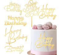 6 Pièces Cake Topper Happy Birthday Décoration Gateau Anniversaire en Or Miroir Acrylique Joyeux Anniversaire Decoration Gateau Latérale Insert de Gâteau pour Fête Cake Topper Anniversaire