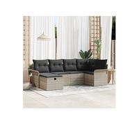 6 pièces Canapé de jardin avec coussins Gris clair Poly Rattan 3358881
