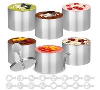 6 Pièces Cercle de Présentation en Acier Inoxydable, 7,5cm Diamètre, Poussoir et Socle, 16 Pochoirs, Emporte-pièces Ronds avec Poussoir, Cercle à Tarte Gâteau Pâtisserie Muffin