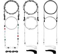 6 Pièces Chaînes de Lunettes Élégant Retenue de Lunettes Perles Support de Sangle de Lunettes (Noir, Argenté)