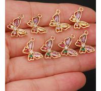 6 pièces Charmes papillon micro-incrustés de zircone colorée pour boucles d'oreilles, bracelets, chevillières, accessoires de chaînes de taille, cadeaux faits main DIY Taille Unique,Taille unique - Co