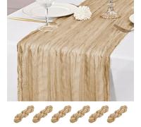 6 Pièces Chemin de Table Beige, Chemin de Table en Toile à Fromage 55x300 cm Chemins de Table en Gaze Rustique Chemins de Table en Tissu Transparent Long Romantique pour Fête de Mariage Baby Shower