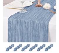 6 Pièces Chemin de Table Bleu Poussiéreux, Chemin de Table en Toile à Fromage 55x300 cm Chemins de Table en Gaze Rustique Chemins de Table Romantiques en Tissu Transparent Long pour Fête de Mariage