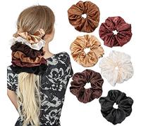 6 Pièces Chouchous en Satin Surdimensionnés pour Cheveux, Kit de Bande de Cheveux Élastique en Soie Doux pour Femme (Blanc, Brun Rouge, Noir, Café Clair, Café Foncé, Brun)
