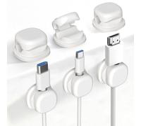 6 Pièces Clips Câble, Organisateur de Cables, Attache Cable Adhesif, Support de Câble Magnétique, Range Cable Bureau pour le Bureau, La Table de Nuit, Le Câble de Charge, HDMI, USB (Blanc)