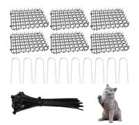 6 Pièces Clous Répulsifs pour Chats De Jardin, 10 Clous en Forme De U, 50 Attaches De Câble, Kit De Clôture De Protection De Pelouse, Clous De Clôture pour Chat, Tapis De Protection d'herbe