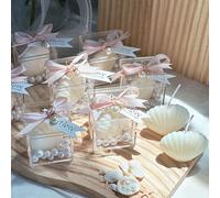 6 pièces Coffret cadeau de bougies en forme de coquillage, comprenant 6 bougies blanches en forme de coquillage, une boîte en acrylique et des étiquettes avec ruban rose. Cadeau idéal pour une baby sh